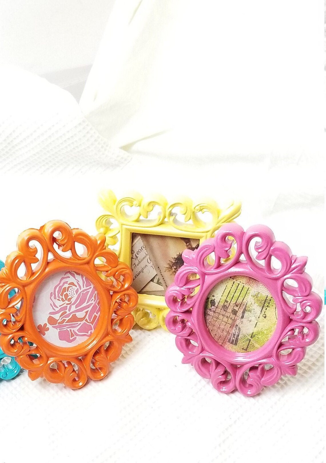 Picture Frames Small Plastic Fun Bright Multicolored Oval Etsy