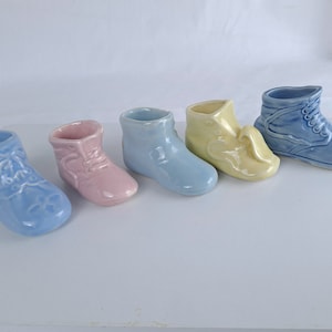 Vintage Baby Bootie Shoe Ceramic Nursery Planter in Pastel Colors, MCM McCoy Hall Shawnee USA Pottery