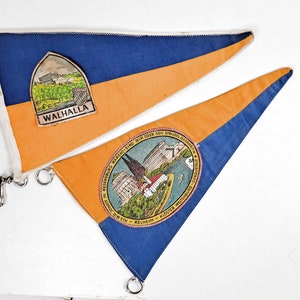 Set of 2 Cotton Souvenir Banners or Pennants from 1952 Germany Regensburg and Walhalla Bayern
