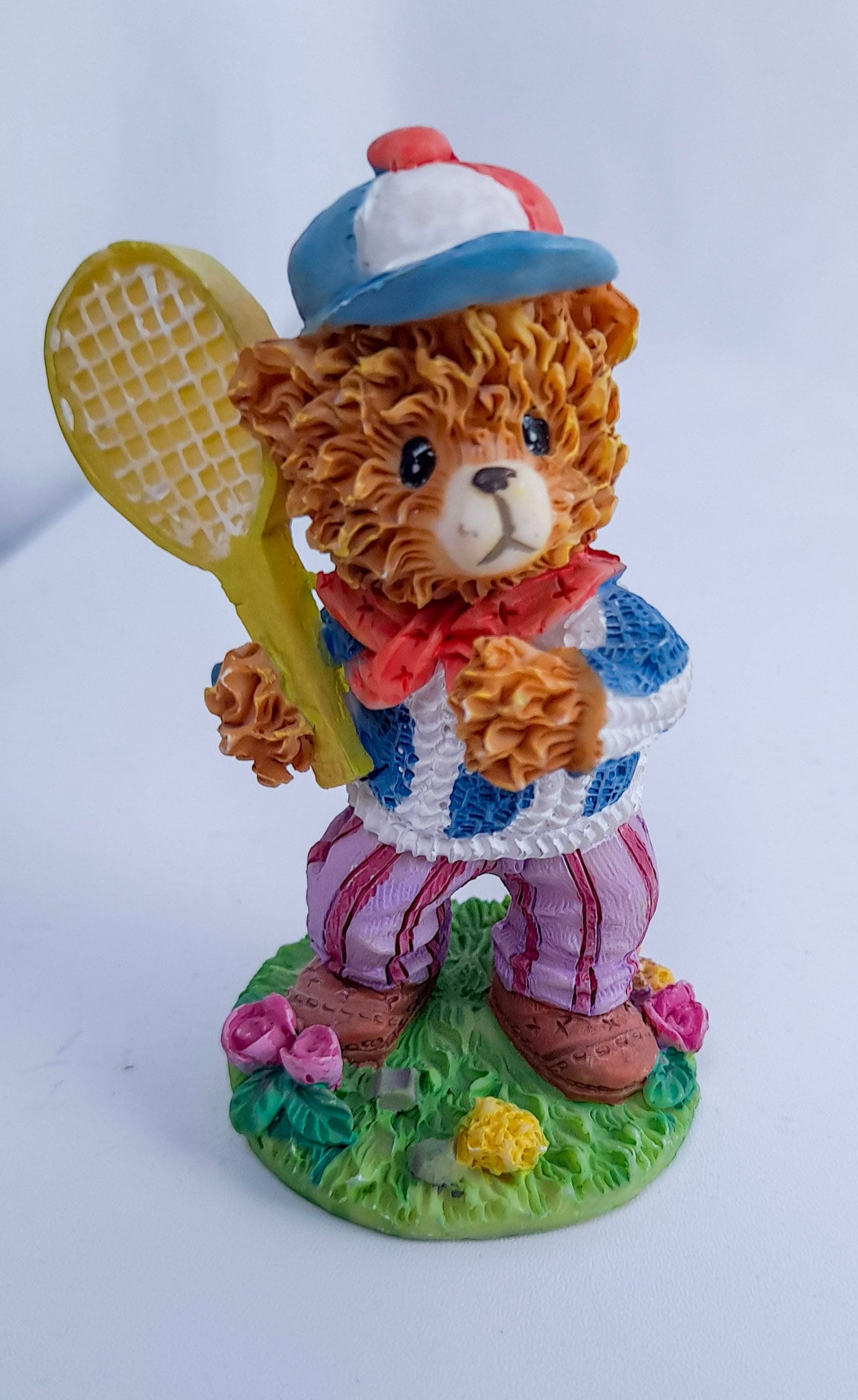 ヴィンテージ テディベア テニス プレーヤー フィギュア 樹脂と磁器