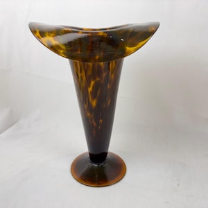 Large Handblown Glass Vase Tortoise Shell Color with Tulip Opening 11&quot; tall