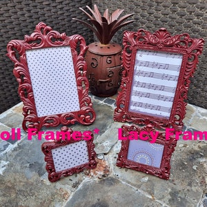 Mini Picture Frames, 2.5x2 Photo, FALL Colors, SCROLL Design, Tiny Baroque Frames, Fun Bright Colors, Navy, Maroon, Gray, Green, Rust, Teal Maroon Burgundy
