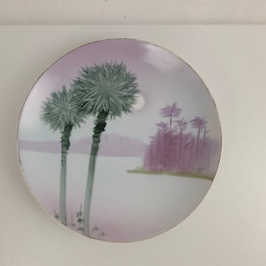 Vintage NIPPON Hand Painted Collector Plate Tropical Palm Trees