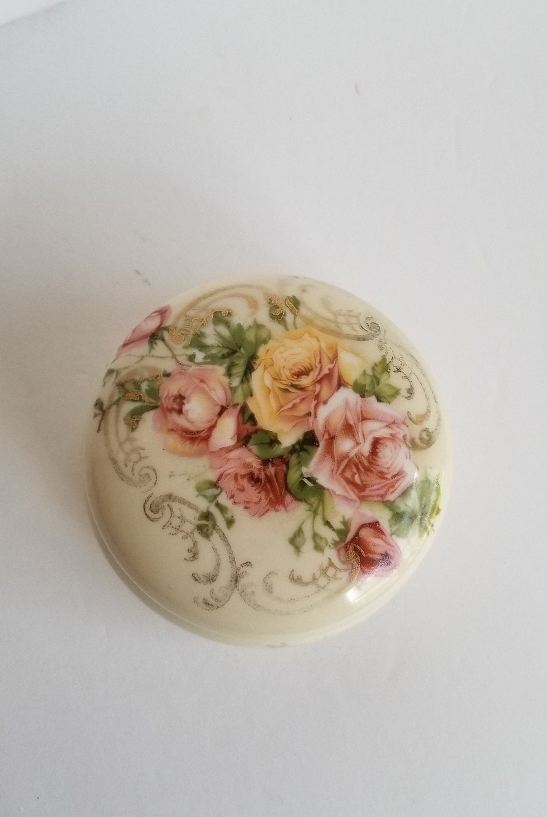 Vintage Royal Bavarian Porcelain Trinket Box with roses and circled in gold trim Gift for Mom Grandma?