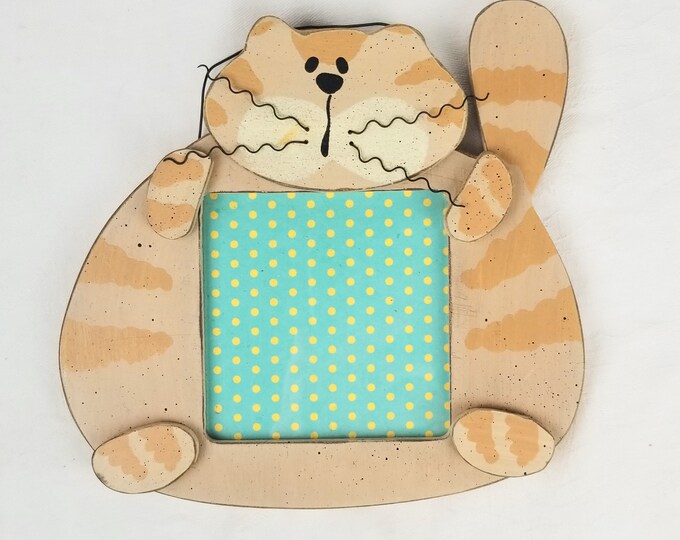 Cat Picture Frame Kitty Cat Wood Photo Frame 3 Square Etsy