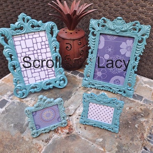 Vintage Teal 4x6 Picture Frames and Mini 2.5x2 Picture Frames, Fun, Bright, Colorful Photo Frames, Baroque Design Quality RESIN