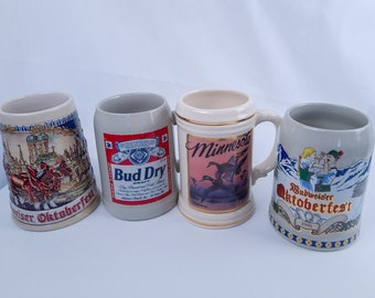 Budweiser Vintage Beer Stein, Minnesota Wildlife Mallard, Bud Dry, 1991 and 1993 Budweiser Oktoberfest