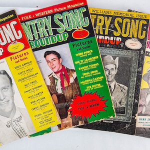 Set of 4 Country Music Roundup Magazines 1952 1953 Hillbilly, Cowboy Fan Magazine incl Special Hank Williams Memorial Issue