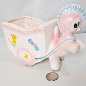 Vintage Enesco Horse and Chariot Baby Nursery Planter, Ceramic Horse and Carriage, Excellent condition