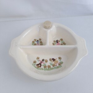 Vintage Excello Baby Warming Bowl, Ceramic Divided Dish w/Plug for water