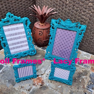 Mini Picture Frames, 2.5x2 Photo, FALL Colors, SCROLL Design, Tiny Baroque Frames, Fun Bright Colors, Navy, Maroon, Gray, Green, Rust, Teal image 8