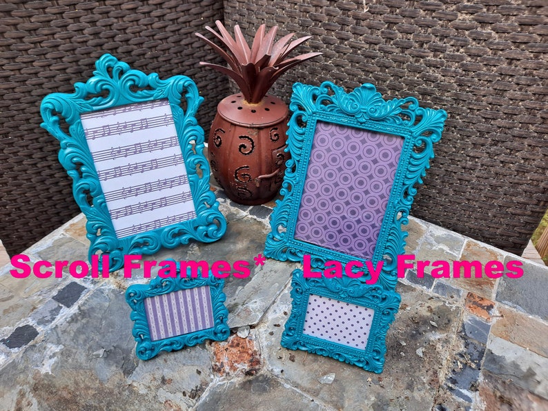 Mini Picture Frames, 2.5x2 Photo, FALL Colors, SCROLL Design, Tiny Baroque Frames, Fun Bright Colors, Navy, Maroon, Gray, Green, Rust, Teal image 8