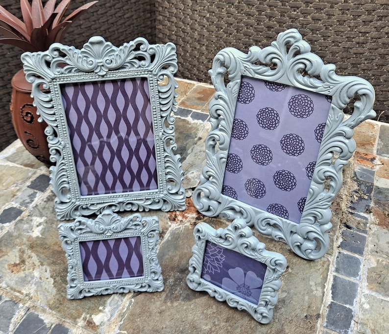 Mini Picture Frames, 2.5x2 Photo, FALL Colors, SCROLL Design, Tiny Baroque Frames, Fun Bright Colors, Navy, Maroon, Gray, Green, Rust, Teal Gray