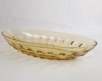 Vintage Indiana Amber Glass Relish Dish in Kings Crown Pattern