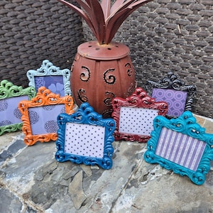 Mini Picture Frames, 2.5x2 Photo, FALL Colors, SCROLL Design, Tiny Baroque Frames, Fun Bright Colors, Navy, Maroon, Gray, Green, Rust, Teal image 1