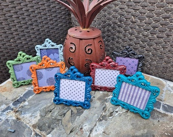 Mini Picture Frames, 2.5x2 Photo, FALL Colors, SCROLL Design, Tiny Baroque Frames, Fun Bright Colors, Navy, Maroon, Gray, Green, Rust, Teal