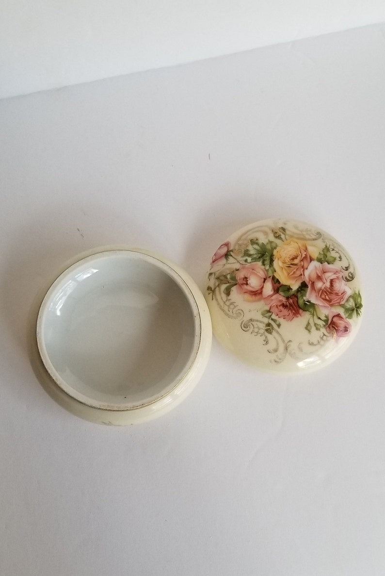 Vintage Royal Bavarian Porcelain Trinket Box with roses and circled in gold trim Gift for Mom Grandma?
