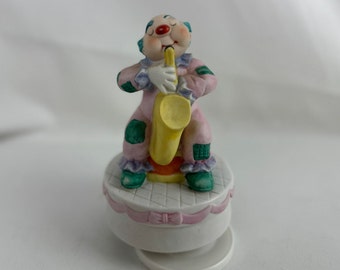 "Vintage Sax Spielender ""Clown"" Spieluhr, Bisquitporzellan ""You Are My Sunshine"""