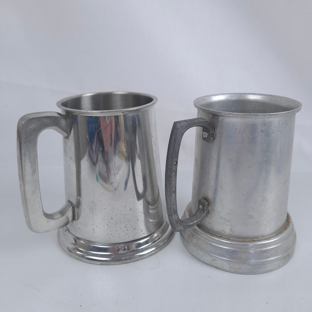 Set of 2 Pewter Glass Bottom Beer Steins Mugs, Leonard Eales of