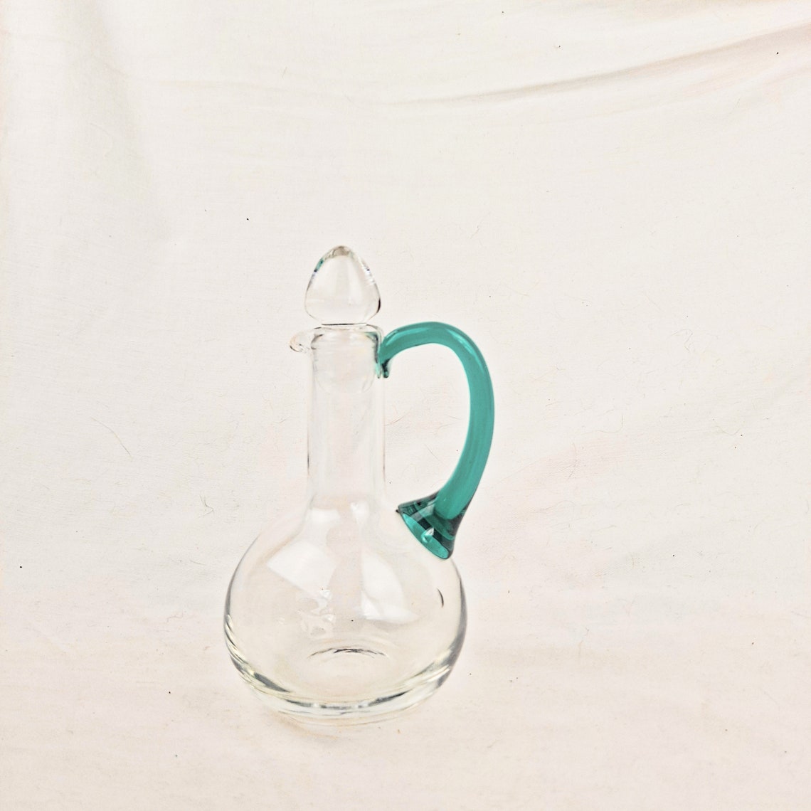 Vintage Crystal Cruet with Stopper Blue or Green Handle Etsy