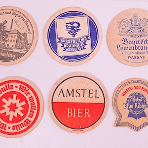 Set of 6 German Beer Bar Coasters Vintage 1950s