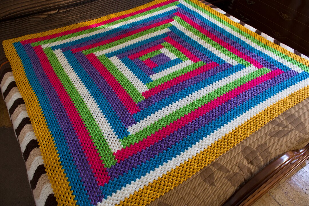 Handmade Crochet Blanket Seamless Strips Granny Blanket Hand Etsy