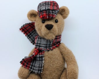 Oso de peluche; Oso de peluche de fieltro; Aguja hecha a mano de lana de fieltro Teddy Bear; Oso de Navidad