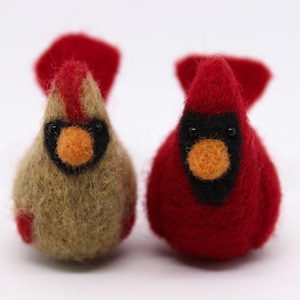 Male and Female Cardinal pair; Handmade Needle Felted Wool Cardinal Mating Pair; Bird set