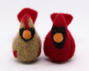 Male and Female Cardinal pair; Handmade Needle Felted Wool Cardinal Mating Pair; Bird set