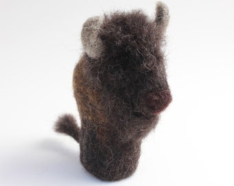 Bison; American Bison; European Bison; Handmade Needle Felted Wool Bison