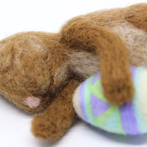Easter Bunny; Felted Easter Bunny; Sleepy Easter Bunny; Easter Bunny with Egg: Felted Bunny; Needle Felted Bunny; Handmade wool Bunny
