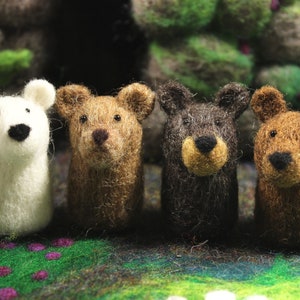 Ursos; Ursos de lã feltrada com agulhas feitas à mão; Ursos da floresta; Urso polar; Urso pardo; Urso preto; Urso pardo