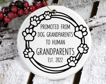 New Grandparents Ornament, Grandparents Announcement Ornament, Promoted from Dog Grandparents to Human Grandparents, First Christmas As