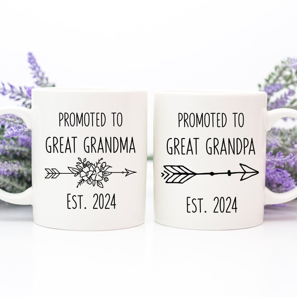 Great Grandma and Great Grandpa Mug Set, Promoted To Great Grandma 2024, Promoted To Great Grandpa 2024, Great Grandparents Baby Reveal Gift