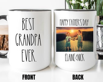 Personalized Grandpa Gift for Father's Day with Grandkids Names and Picture Best Grandpa Ever Coffee Mug