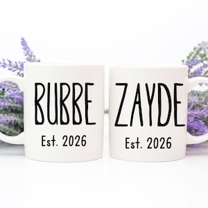 Bubbe And Zayde Mugs Set, Yiddish Grandma Baby Reveal, Jewish Grandpa Mug, Pregnancy Announcement For Grandparents
