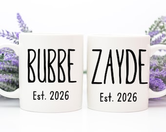 Bubbe And Zayde Mugs Set, Yiddish Grandma Baby Reveal, Jewish Grandpa Mug, Pregnancy Announcement For Grandparents