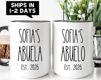 Ensemble de tasses à café faire-part de grossesse Abuelos avec prénom personnalisé pour enfants - Cadeaux Abuelos #