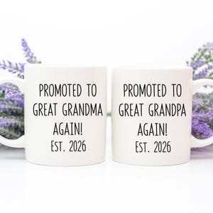 Promoted To Great Grandma and Great Grandpa Again 2026 Mug Set, Great Grandma Baby Announcement, Great Grandpa Baby Announcement