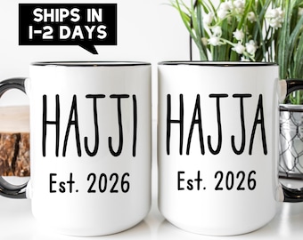 Ensemble de tasses à café Hajji Hajja Hajj Mubarak, cadeau de joyeux anniversaire pour couple, souvenir du Hajj #