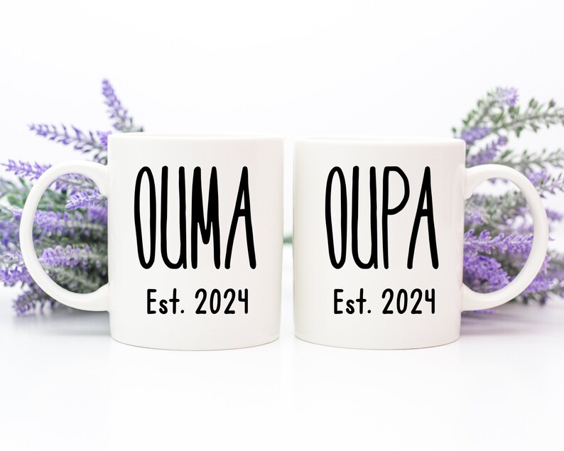 Ouma And Oupa Mugs Set, Pregnancy Announcement For Afrikaans Grandma And Grandpa, Ouma Mug, Oupa Mug, Gift For Ouma image 1