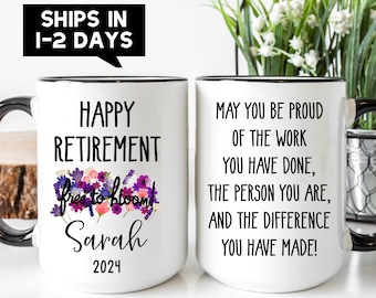 Personalized Gift For Women Coffee Mug, Happy Retirement Mug, Retired Coworker Gift, Gift for Retired Mom, Retirement 2023