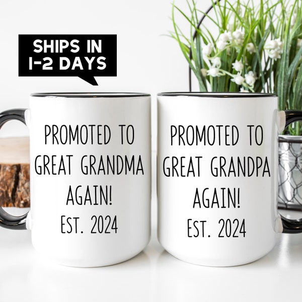 Promoted To Great Grandma and Great Grandpa Again 2024 Mug Set, Great Grandma Baby Announcement, Great Grandpa Baby Announcement