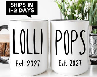 Lolli And Pops Grandparent Mug Set, Baby Announcement For Grandparents, Lolli Reveal, Pops To Be Gift, Lolli Mug, Pop Pop Mug, Custom Year