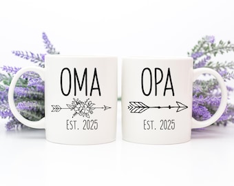 Oma Opa Mug Set, Oma And Opa Gift, Pregnancy Announcement To Oma Opa, Baby Reveal Mug Set, Oma Mug, Opa Mug, German Grandma Mug