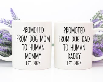 Promoted From Dog Mom To Human Mom, Promoted From Dog Dad To Baby Dad, New Mom Gift, Gift For New Parents, Announcement To Husband