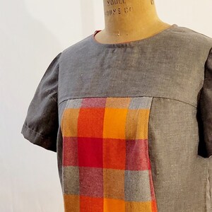 Grey Cotton Scooter Dress: Orange Plaid Mod A-Line Jumper (Med)