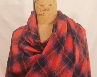 vintage 30s cape jacket reproduced in red and navy plaid flannel. small/med