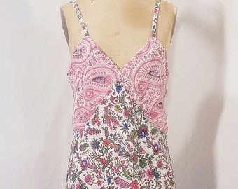 1930s Bias cut Slip Dress reproduced in Floral block print cotton from India. Small/med. free matching mask