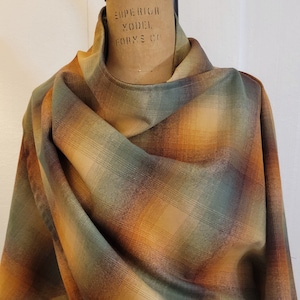 Vintage 1930s cape wrap with sleeve remade in ombre plaid Pendleton wool.